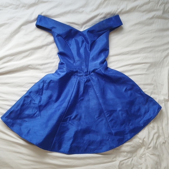 XS-S Royal Blue off the shoulder satin dress - Picture 1 of 5